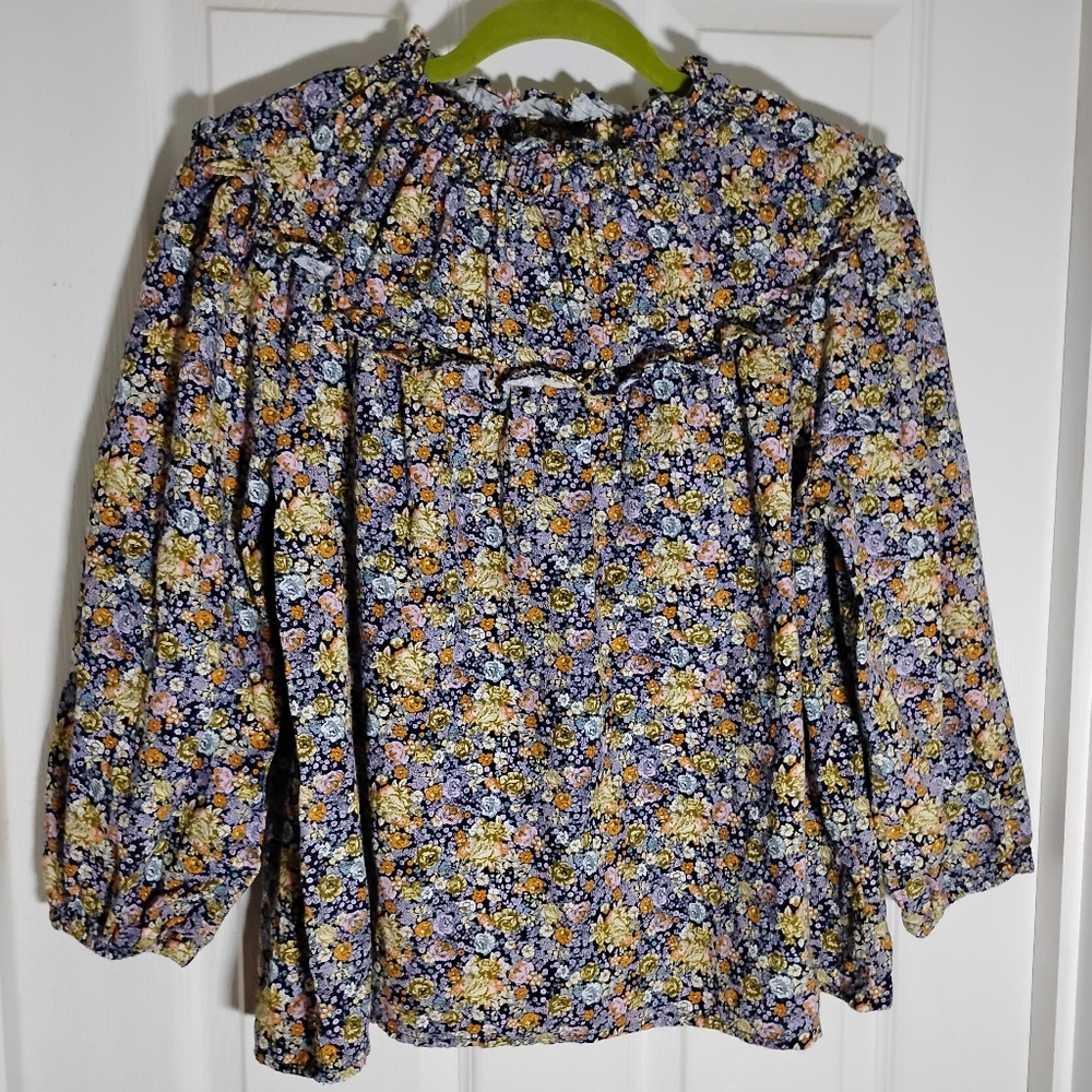 Peasant Blouse Floral Cotton Balloon Sleeves Ruffles Universal Threads